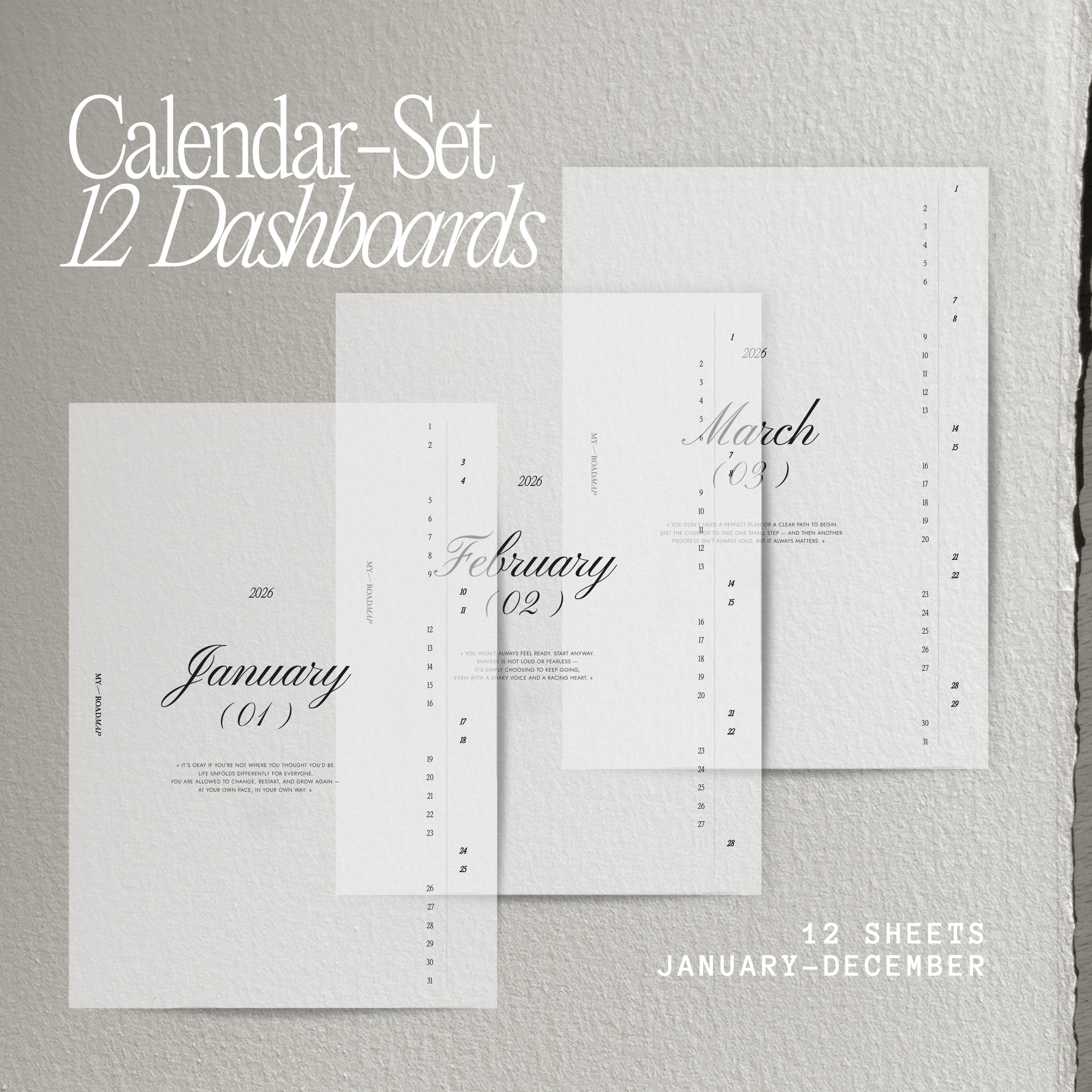 Kalender-Set 2026 | 12 Dashboards | Monatskalender