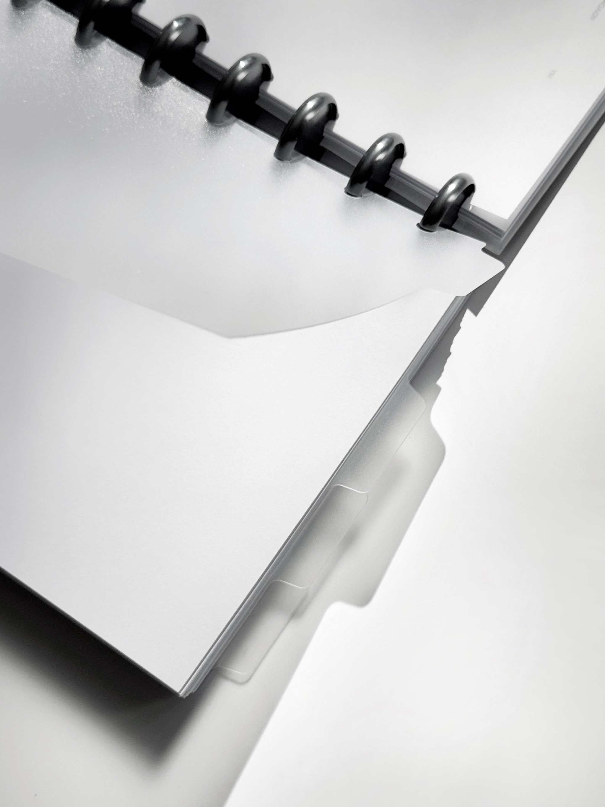 Discbound Register transparent frosted A5 mit obenliegenden Tabs aus milchiger Polypropylen-Folie