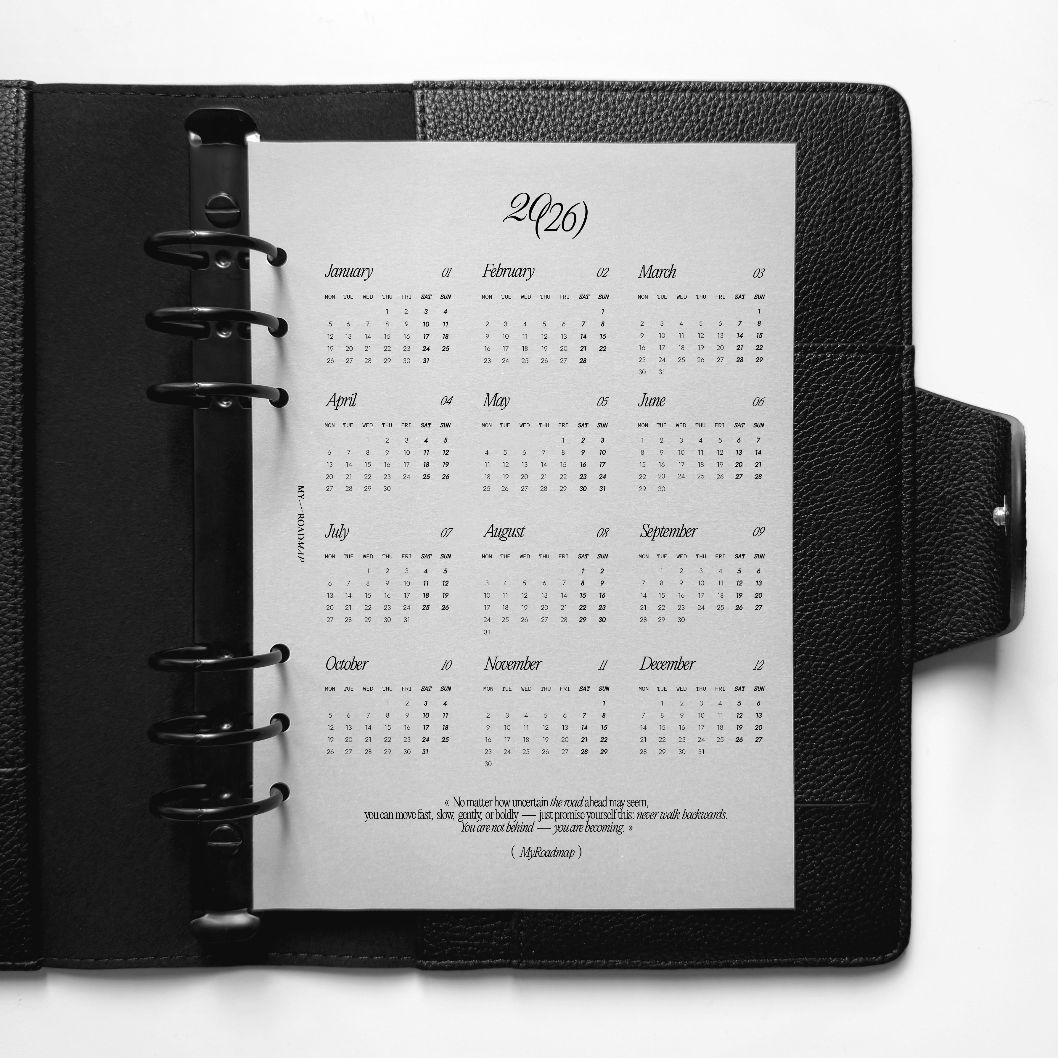 Kalender Dashboard 2026 aus 160g Vellum Transparentpapier