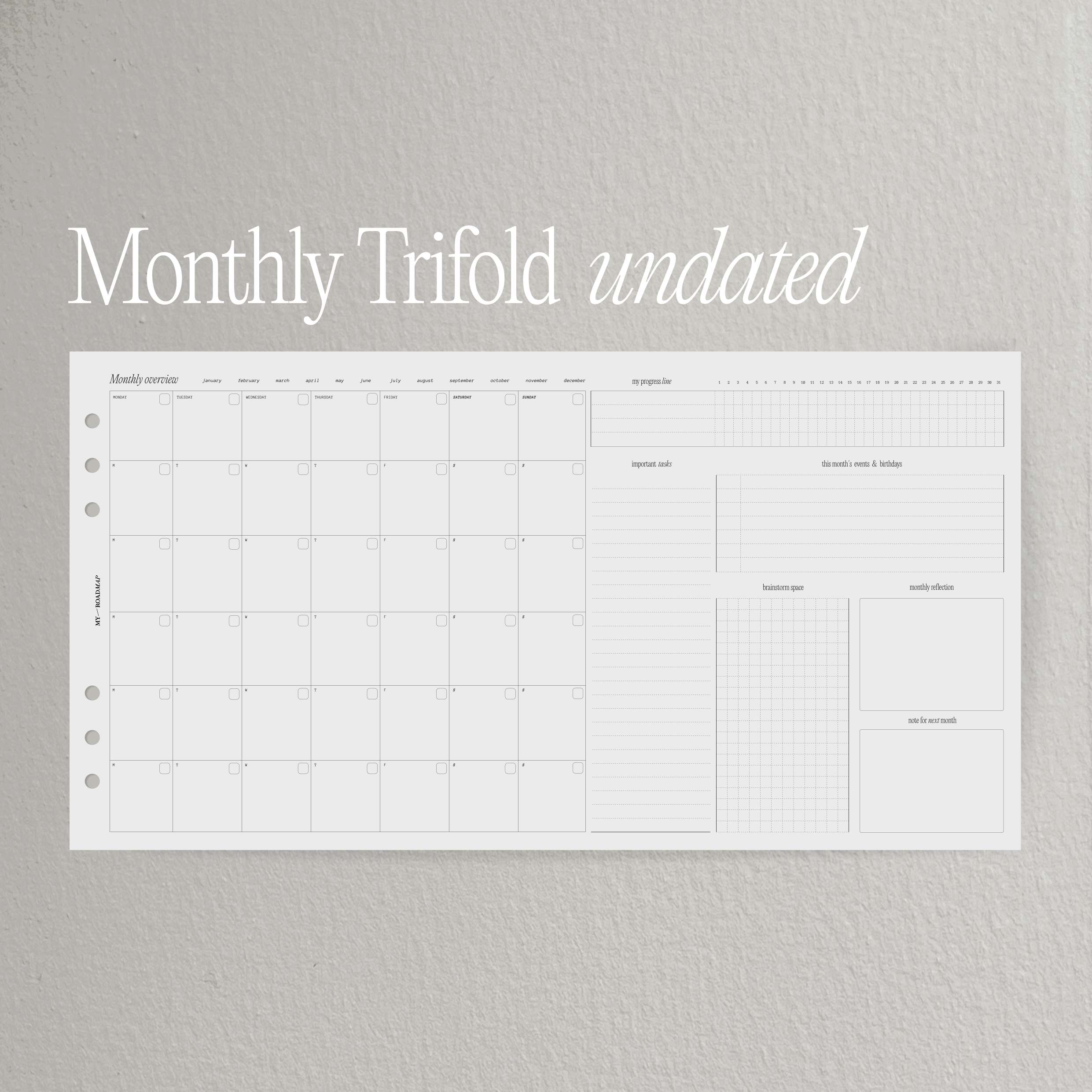 Trifold Monthly Planner Undated Insert