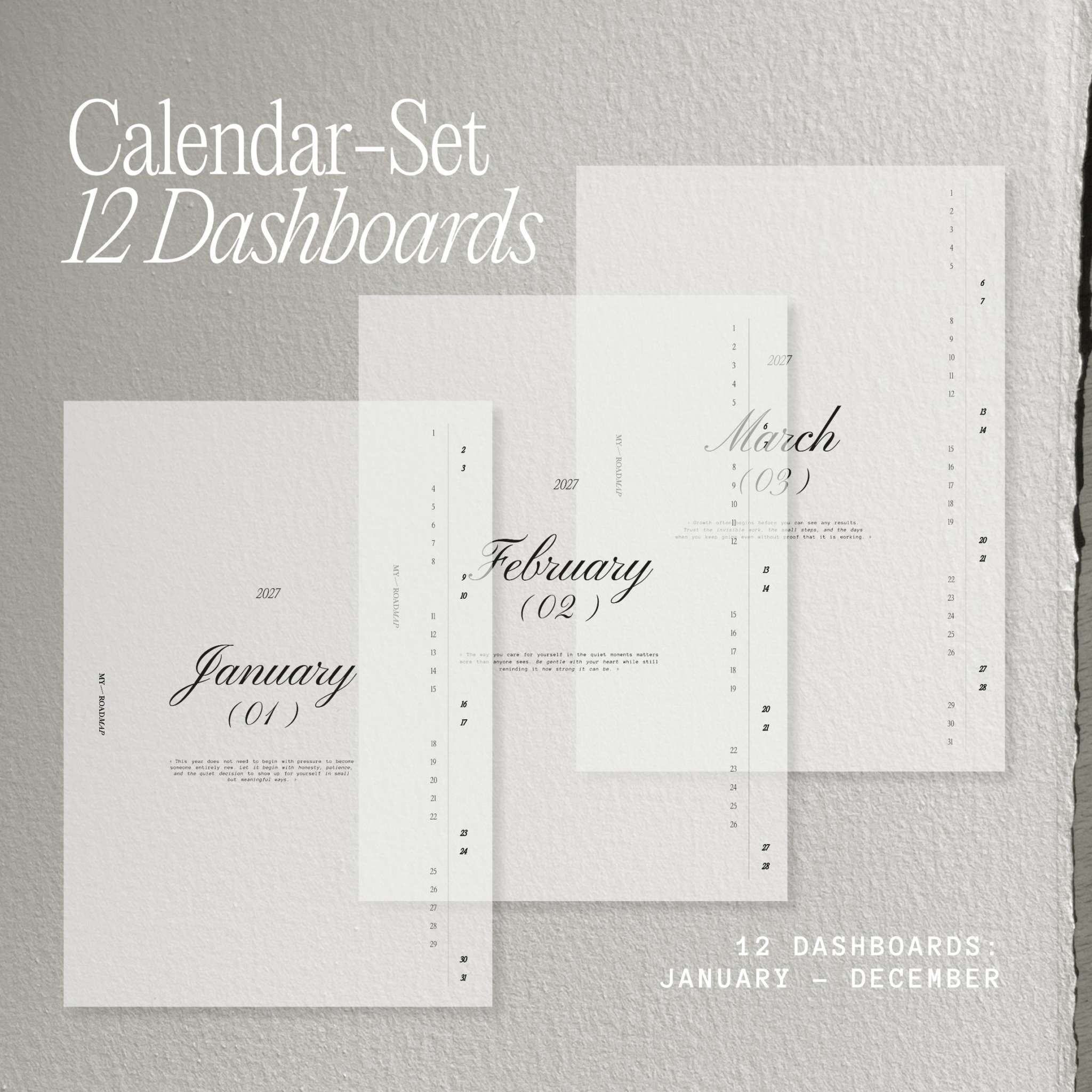 Kalender-Set 2027 mit 12 transparenten Monats-Dashboards für Ringplaner und Discbound