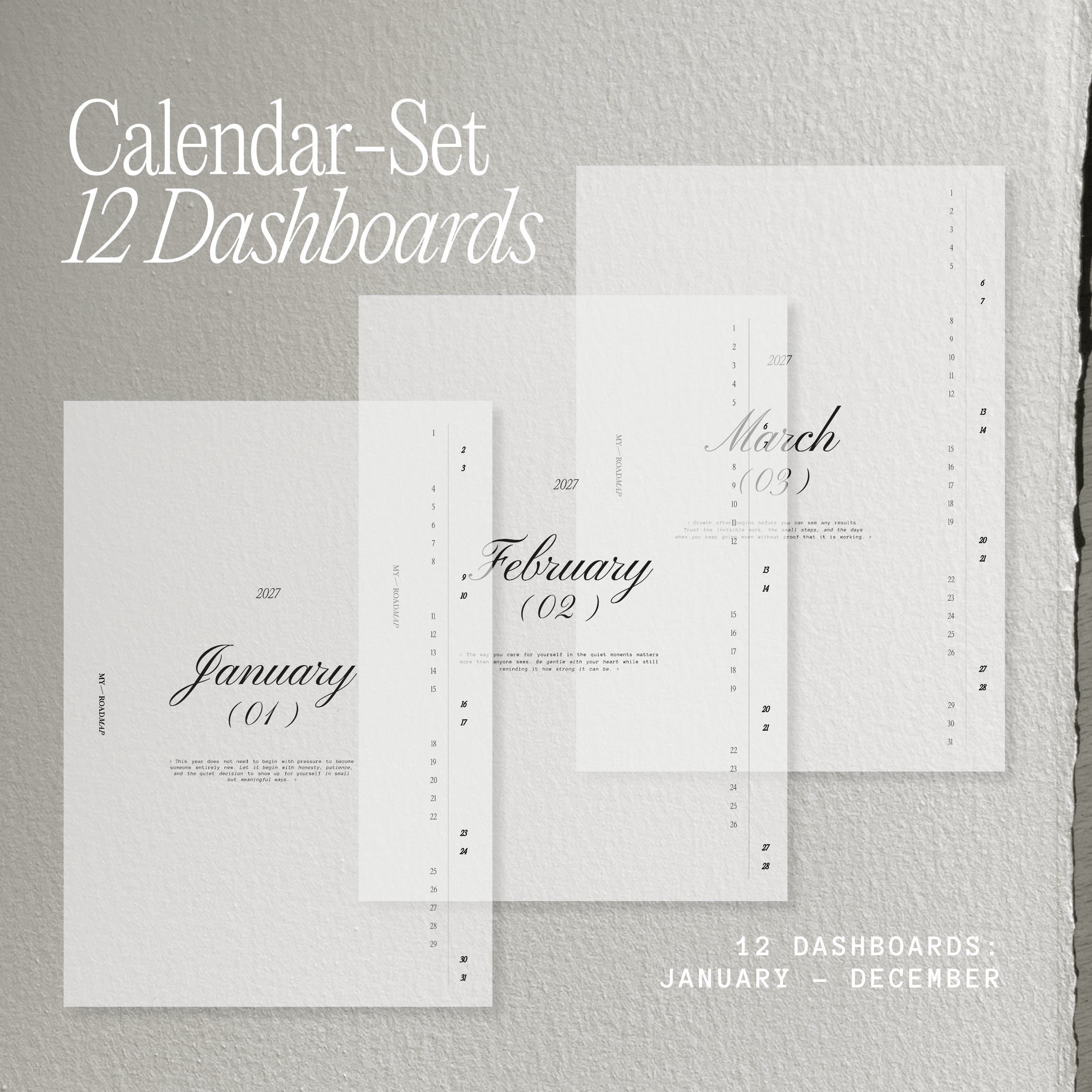 Kalender-Set 2027 mit 12 transparenten Monats-Dashboards für Ringplaner und Discbound