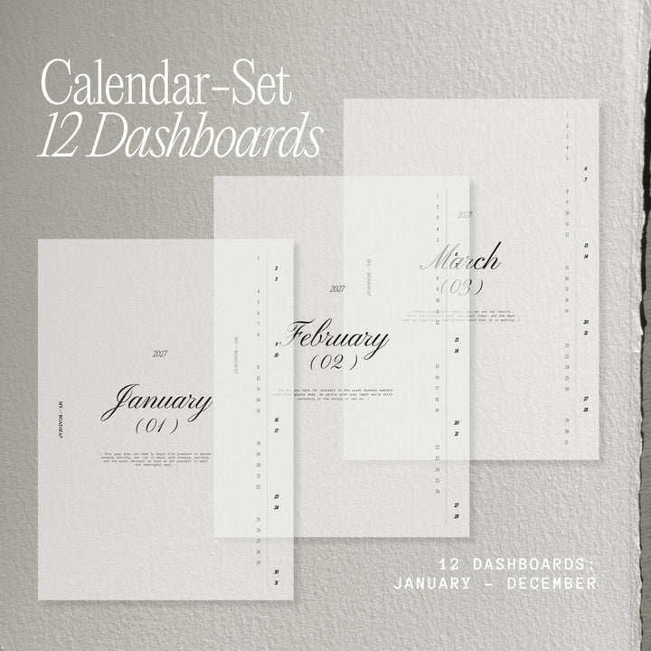 Kalender-Set 2027 mit 12 transparenten Monats-Dashboards für Ringplaner und Discbound