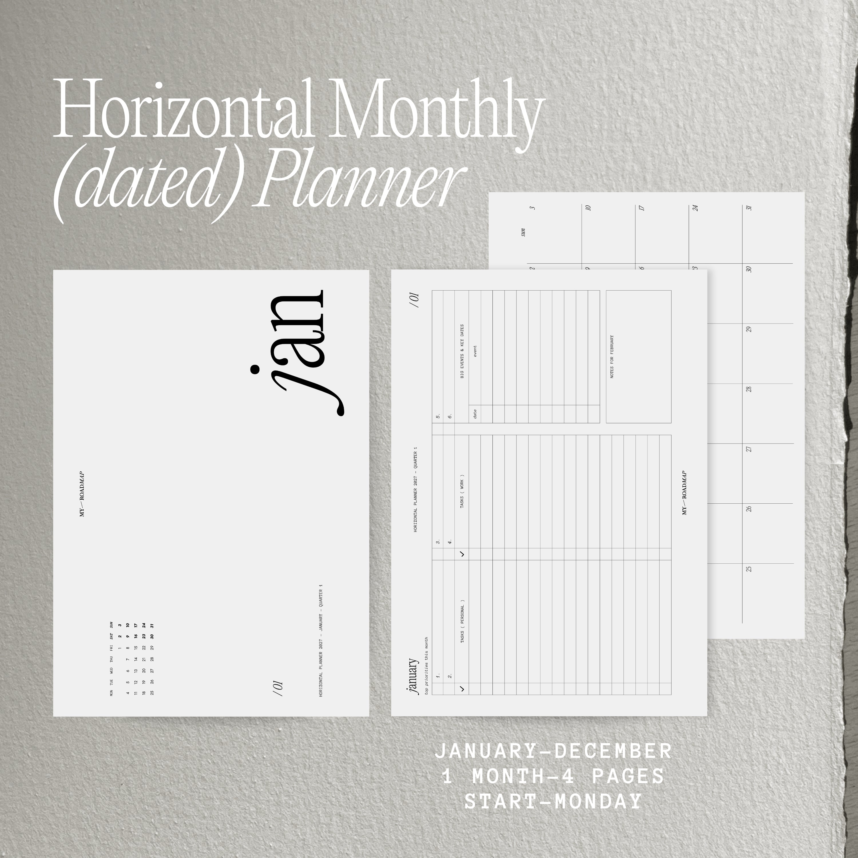 2027 Horizontaler Monatskalender