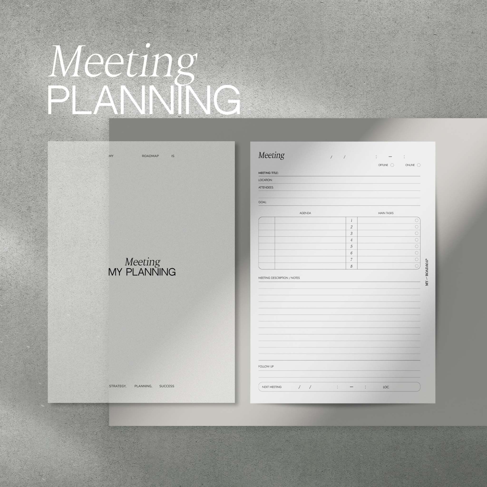 Meeting Einlagen mit beidseitigem Druck und transparenter Deckblatt für detaillierte Besprechungsnotizen