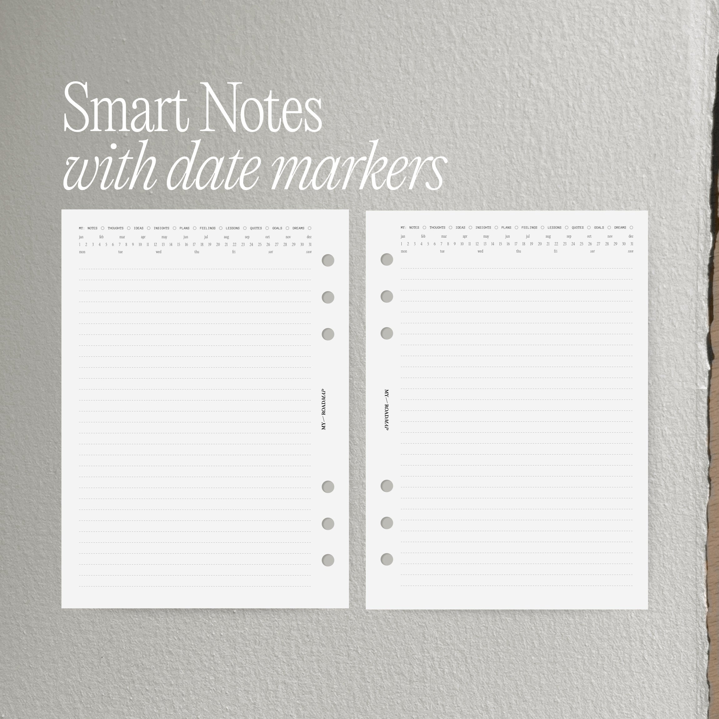 Smarte linierte Notizseiten mit Datumsmarkierung