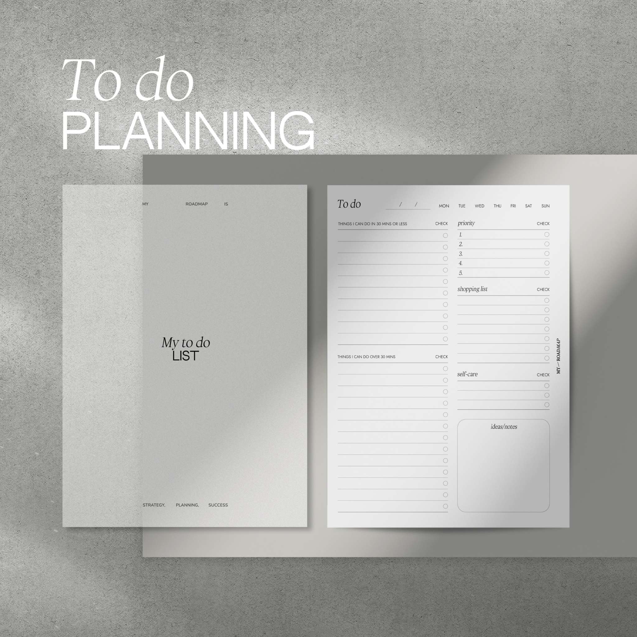 To-Do Einlagen mit modernem Design und viel Platz für Aufgaben, beidseitig bedruckt auf hochwertigem Papier
