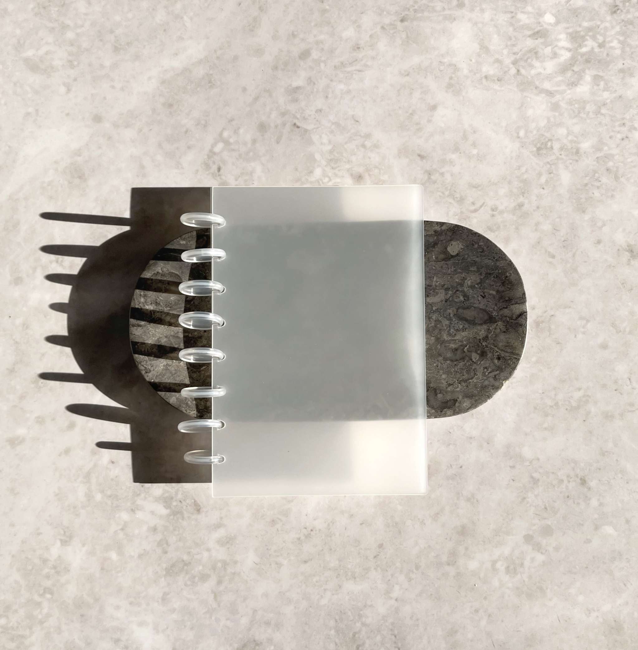 Transparente matte Discbound-Hülle aus robustem Kunststoff mit abgerundeten Ecken und vorgelochten Disc-Einsätzen, passend für Planer