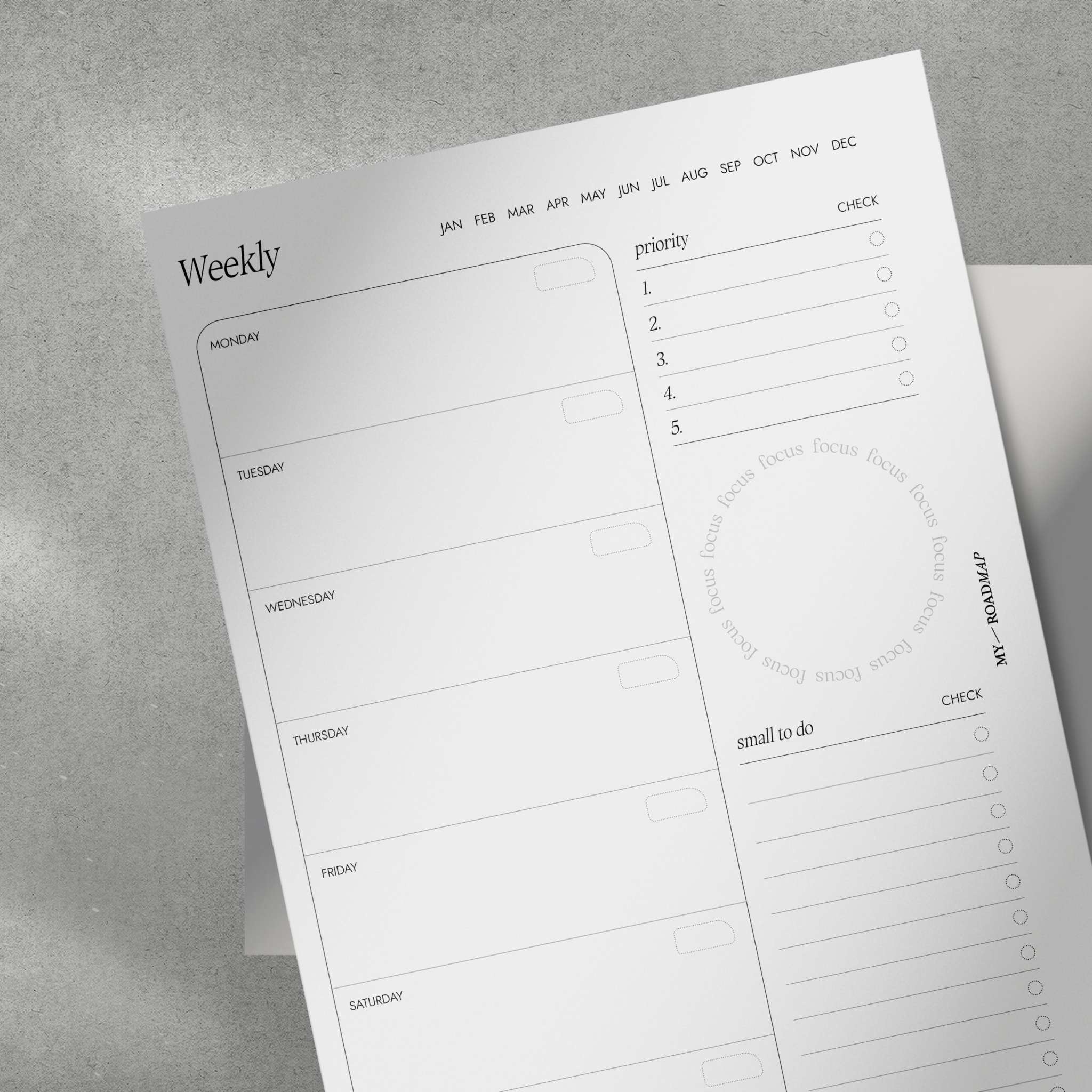 Wochenplaner Einlagen Ringbuch mit undatiertem Wochenlayout für produktive Planung und Prioritätenübersicht